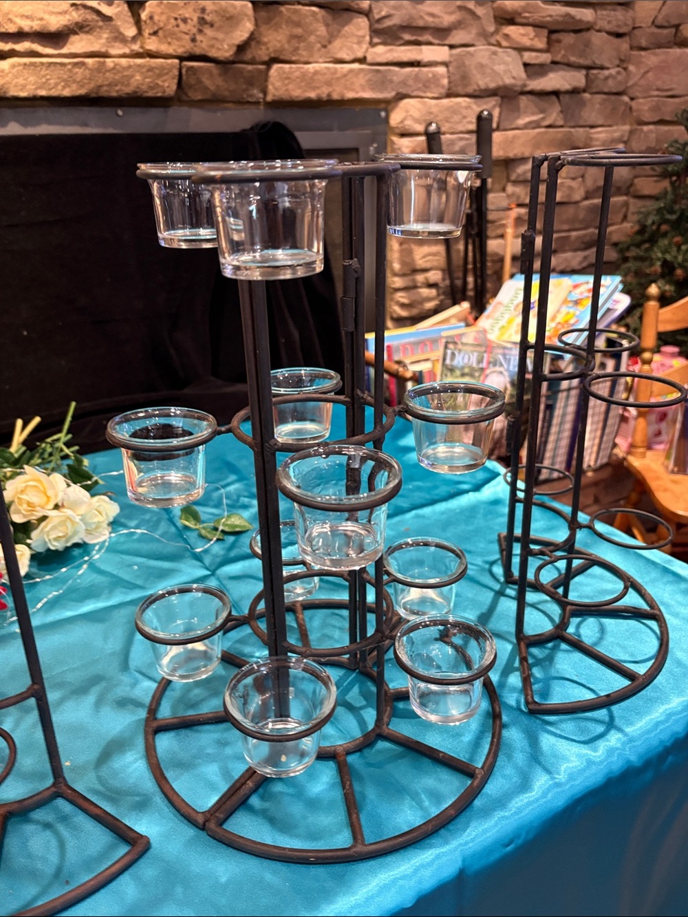 Tiered Iron Votive Candle Holder with Clear Glass Cups - Metal